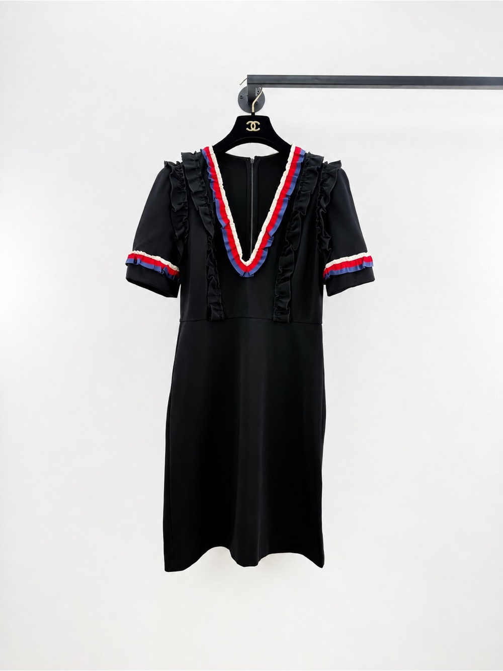Gucci Black Dress with Red-White-Blue Trim